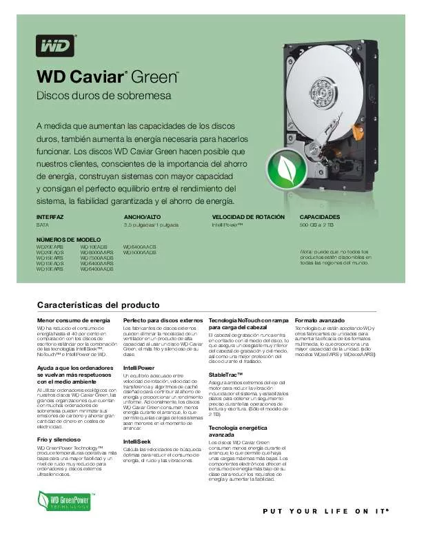 Mode d'emploi WESTERN DIGITAL WD CAVIAR GREEN