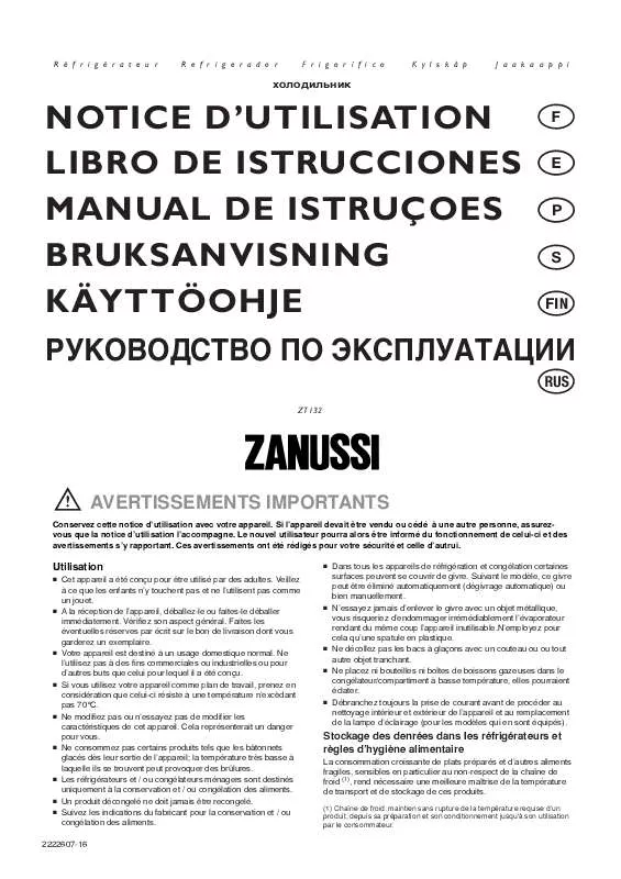 Mode d'emploi ZANUSSI ZT132
