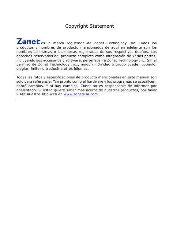 Mode d'emploi ZONET ZEW3002