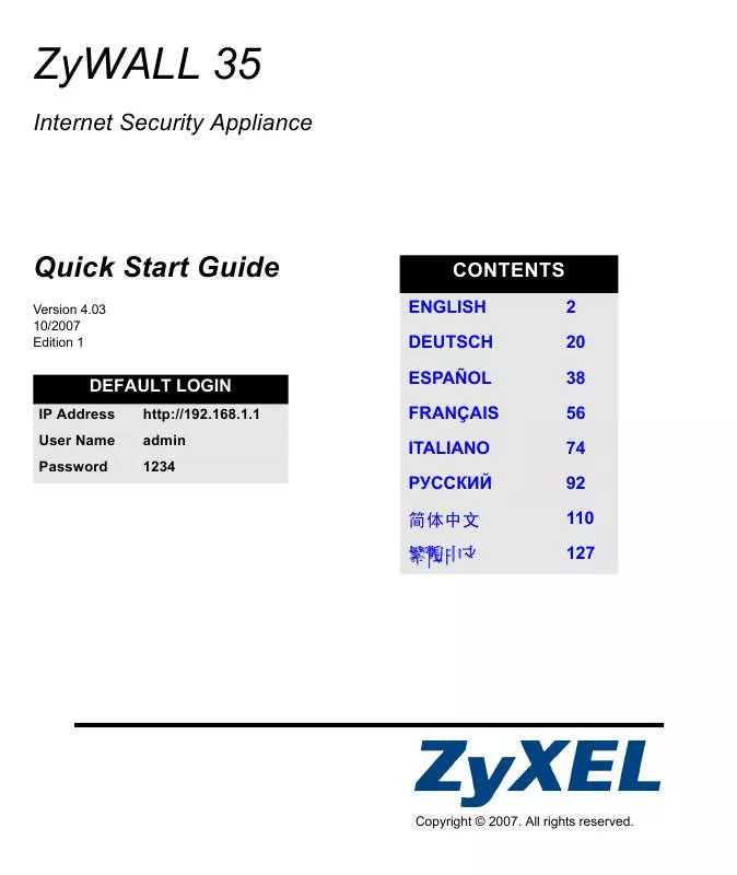Mode d'emploi ZYXEL ZYWALL 35