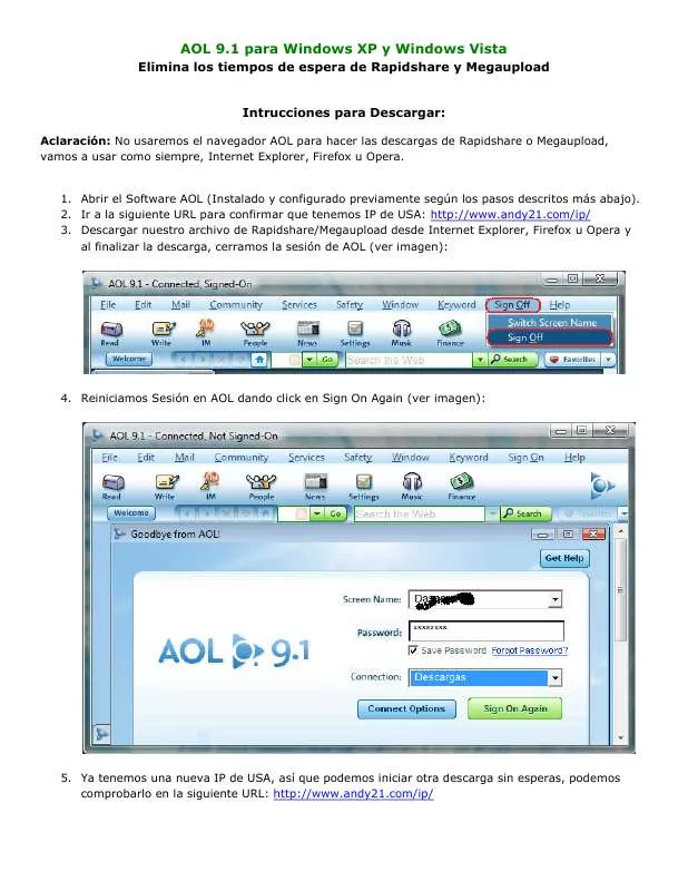 Mode d'emploi AOL 9.1