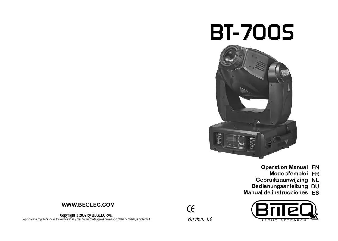 Mode d'emploi BEGLEC BT-700S