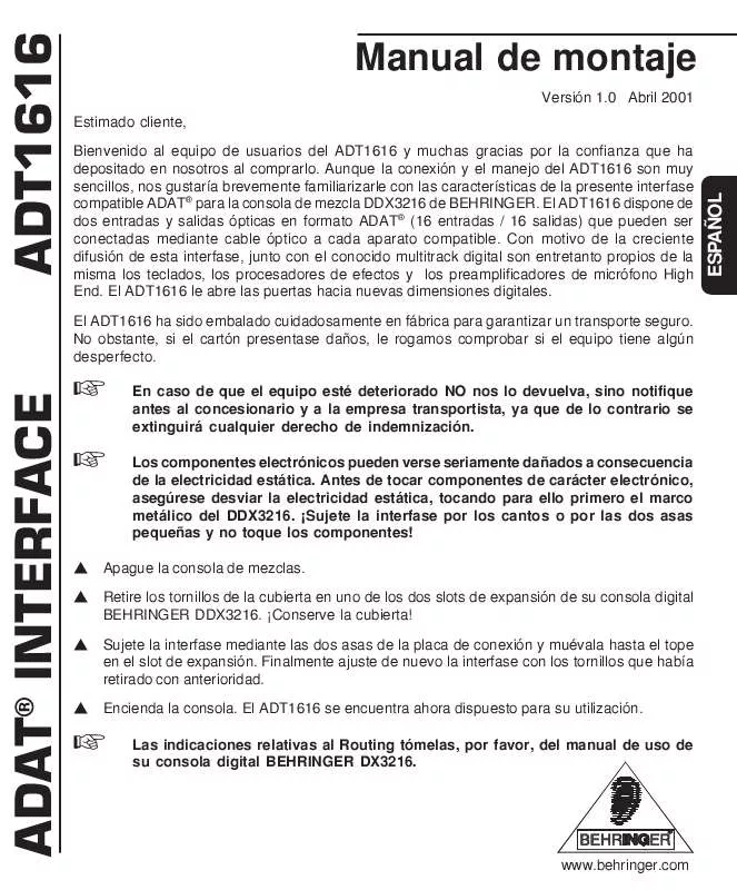 Mode d'emploi BEHRINGER ADT1616