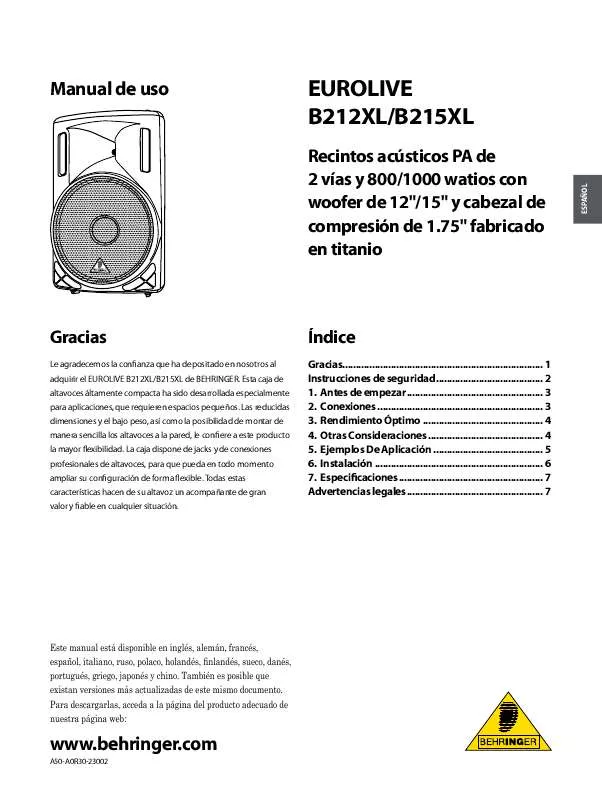 Mode d'emploi BEHRINGER B215XL