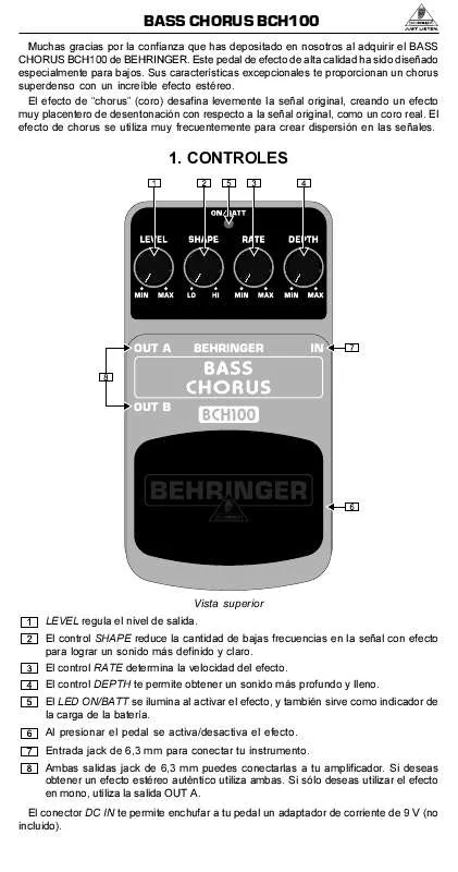 Mode d'emploi BEHRINGER BCH100