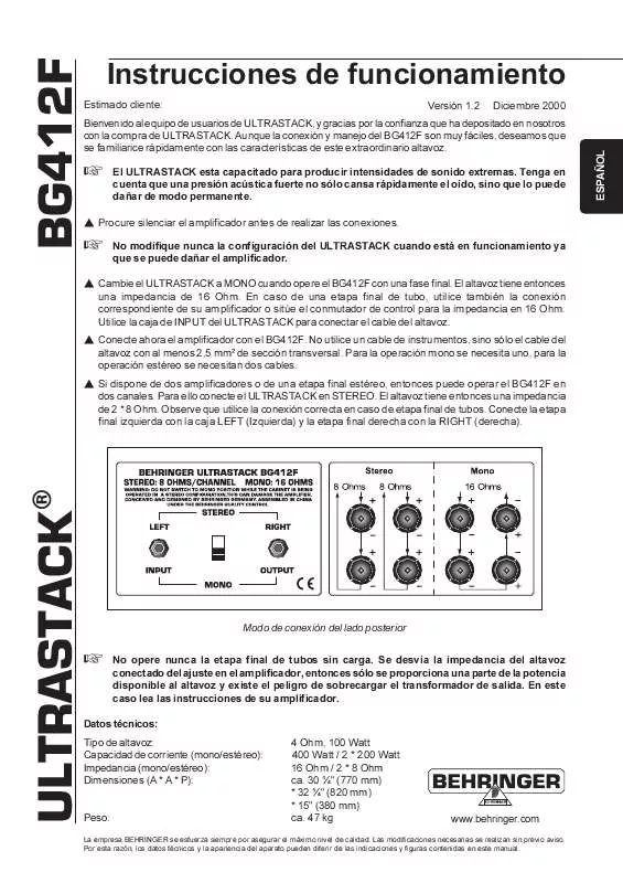 Mode d'emploi BEHRINGER BG412F