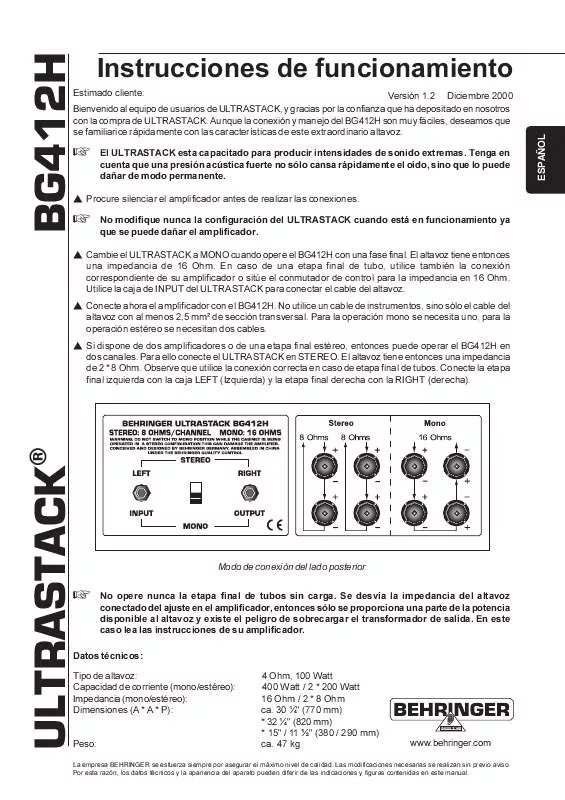 Mode d'emploi BEHRINGER BG412H