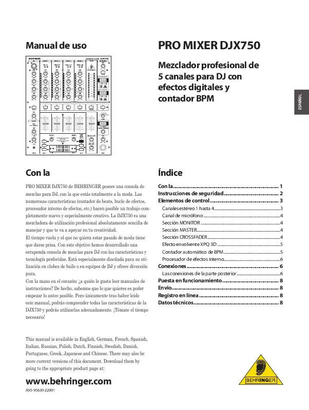 Mode d'emploi BEHRINGER DJX750