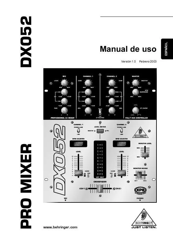 Mode d'emploi BEHRINGER DX052