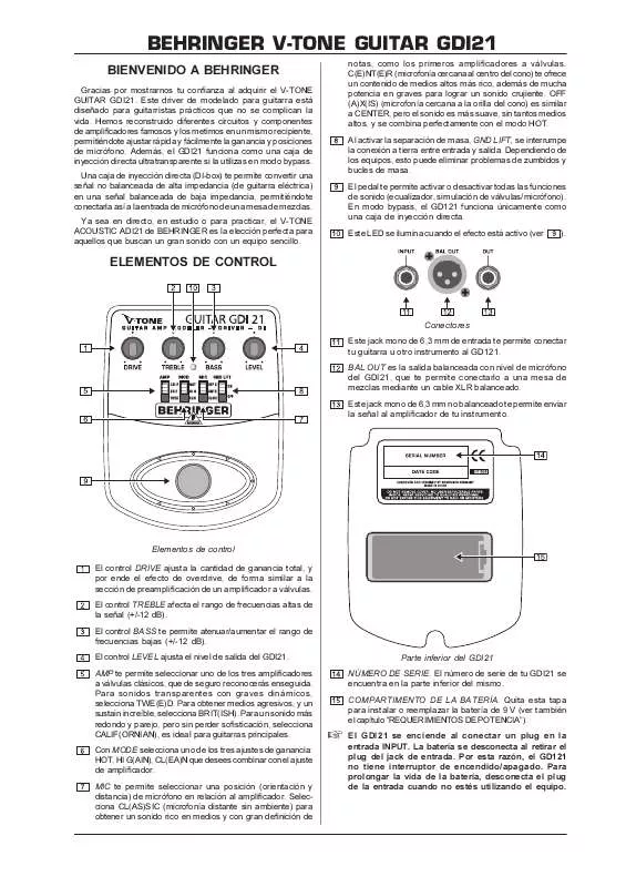 Mode d'emploi BEHRINGER GDI21