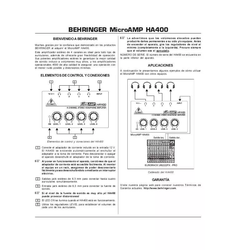 Mode d'emploi BEHRINGER HA400