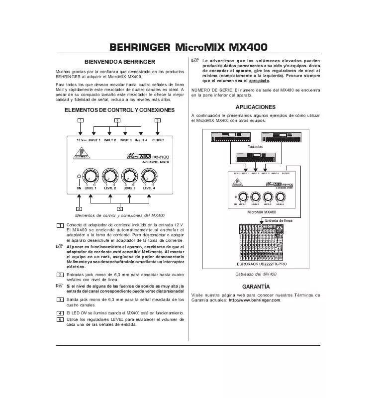 Mode d'emploi BEHRINGER MX400