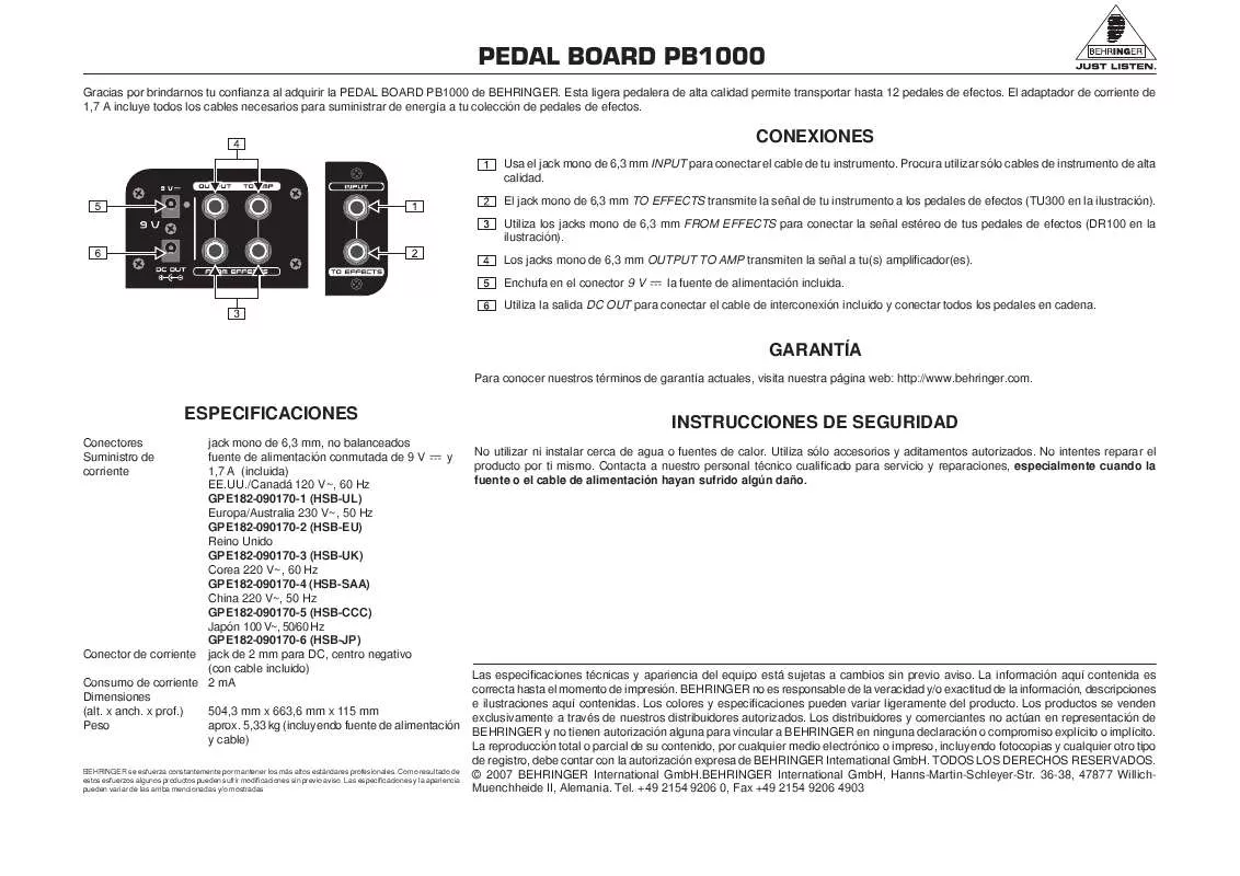 Mode d'emploi BEHRINGER PB1000