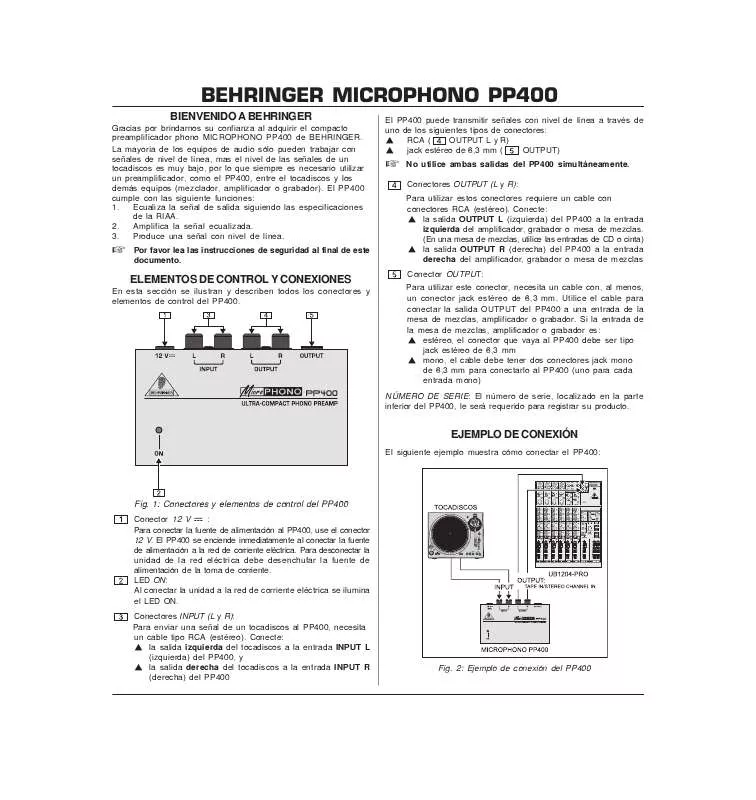 Mode d'emploi BEHRINGER PP400