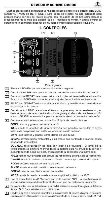 Mode d'emploi BEHRINGER RV600