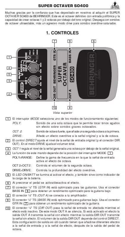 Mode d'emploi BEHRINGER SO400