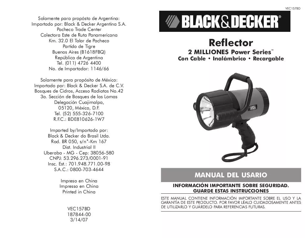 Mode d'emploi BLACK & DECKER VEC157BD