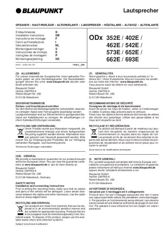 Mode d'emploi BLAUPUNKT ODX 352E