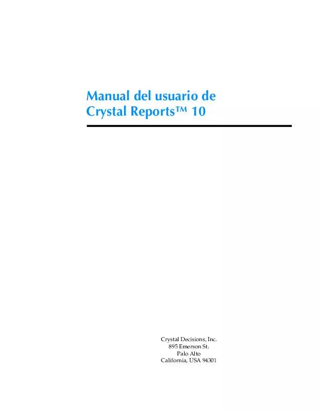 Mode d'emploi BUSINESS OBJECTS CRYSTAL REPORTS 10
