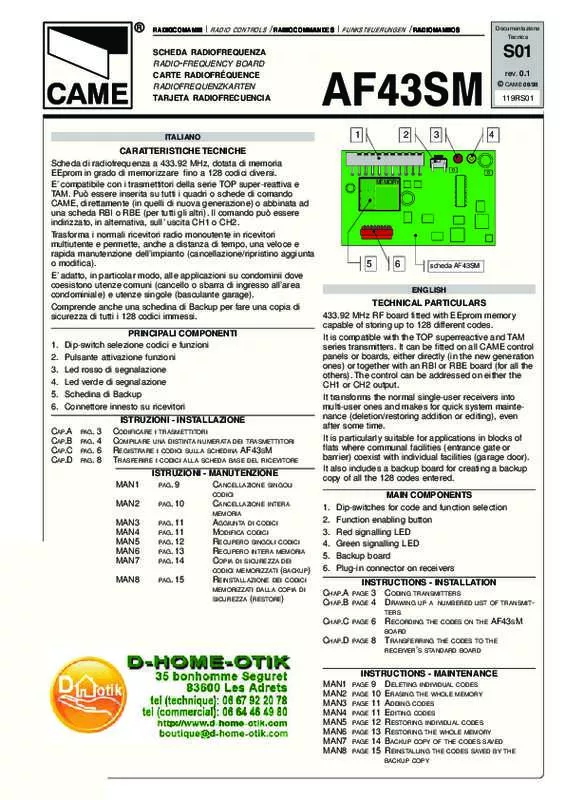 Mode d'emploi CAME AF43SM