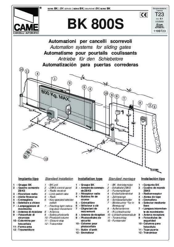 Mode d'emploi CAME BK800S