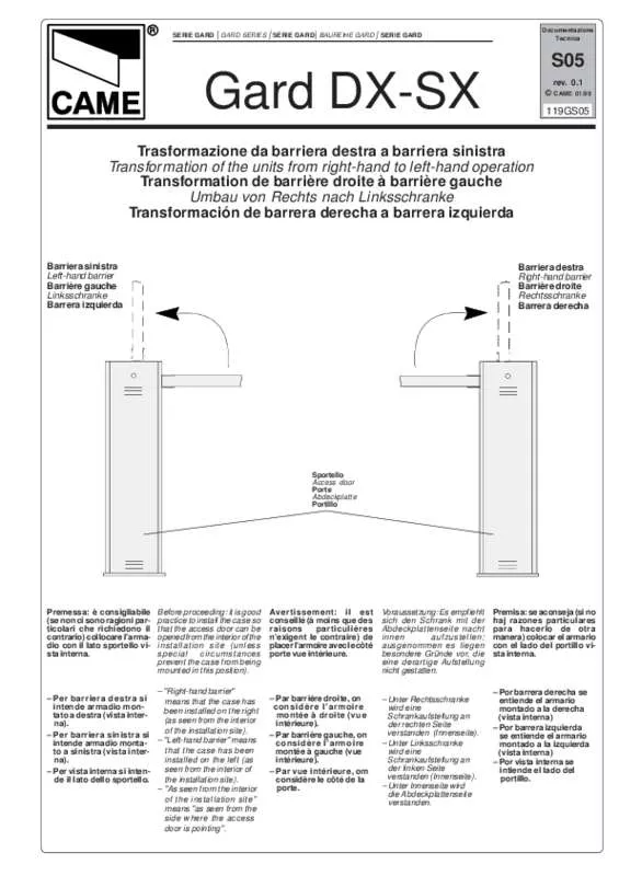 Mode d'emploi CAME GARD SX VERS DX