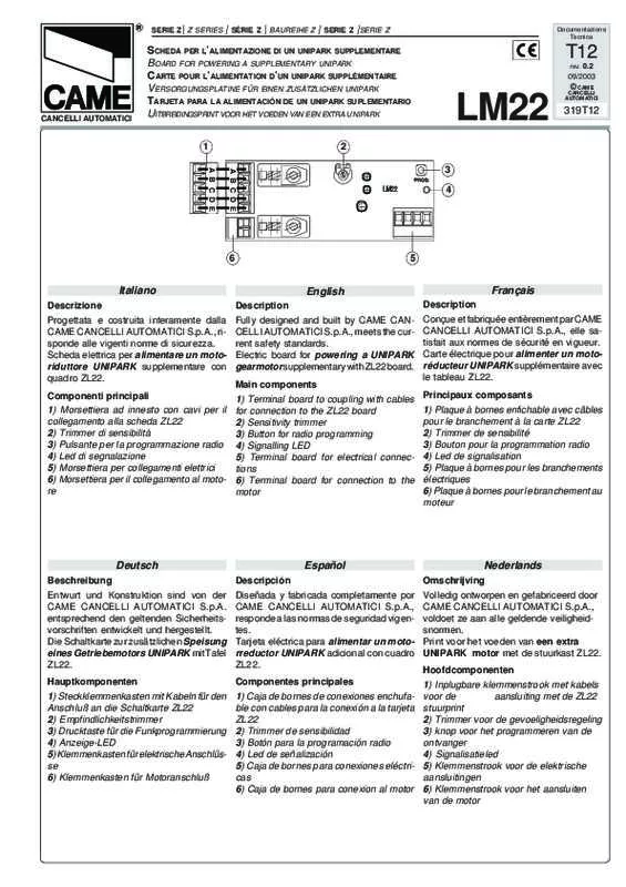 Mode d'emploi CAME LM22