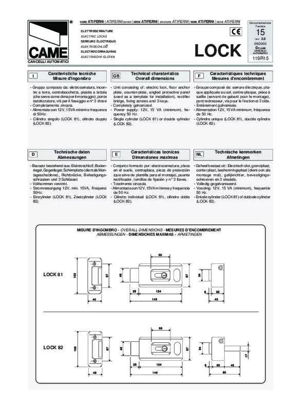 Mode d'emploi CAME LOCK82