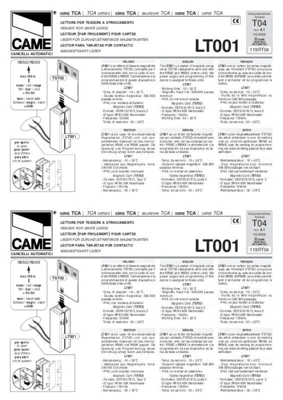 Mode d'emploi CAME LT002