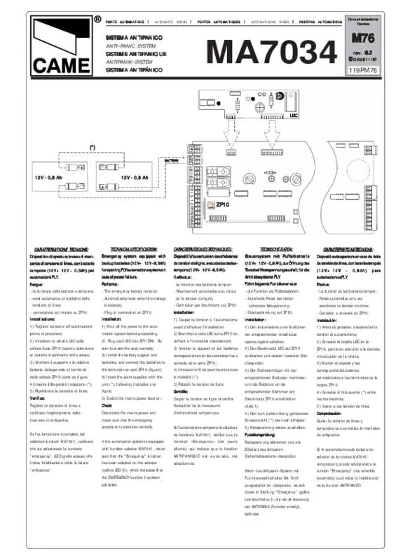 Mode d'emploi CAME MA7034