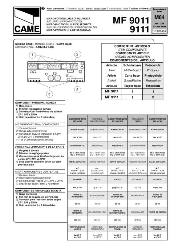 Mode d'emploi CAME MF9111