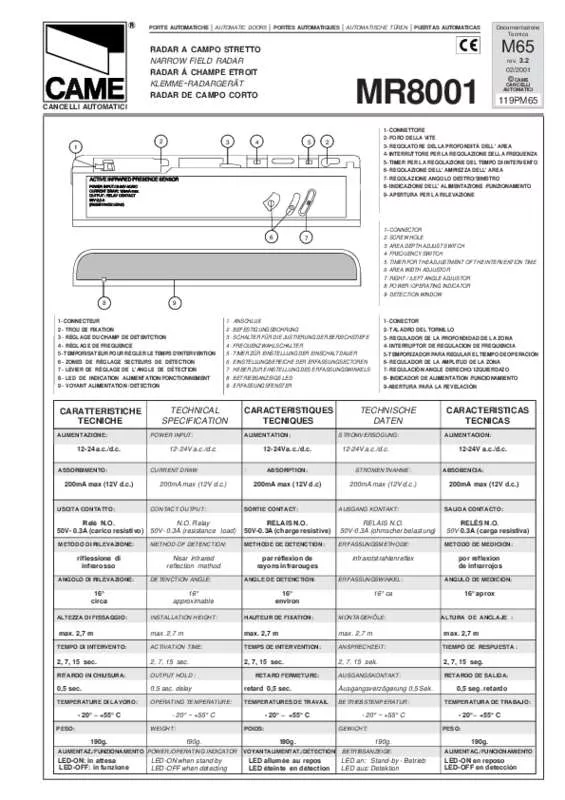 Mode d'emploi CAME MR8001