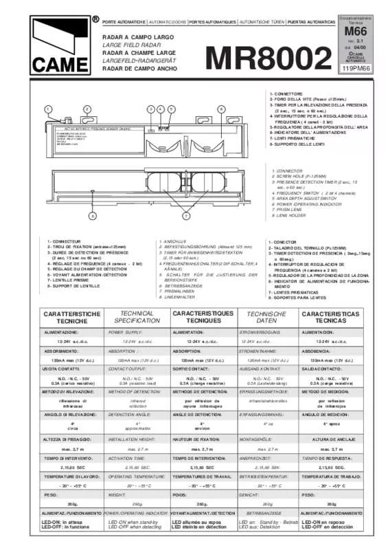 Mode d'emploi CAME MR8002