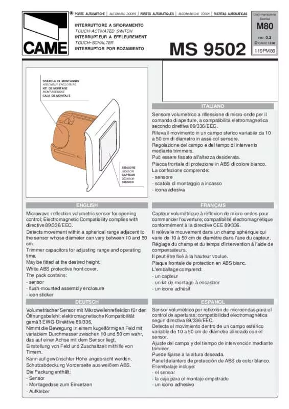 Mode d'emploi CAME MS9502