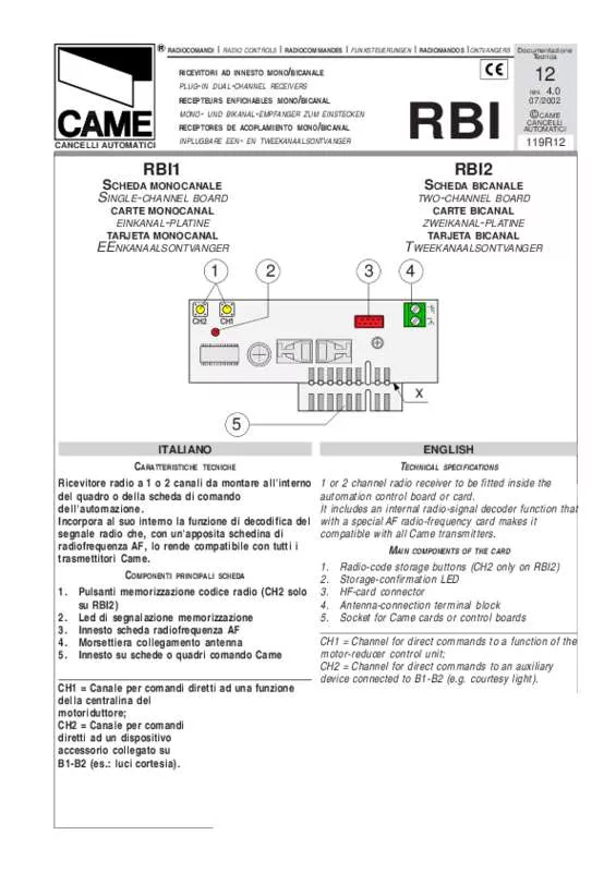 Mode d'emploi CAME RBI2