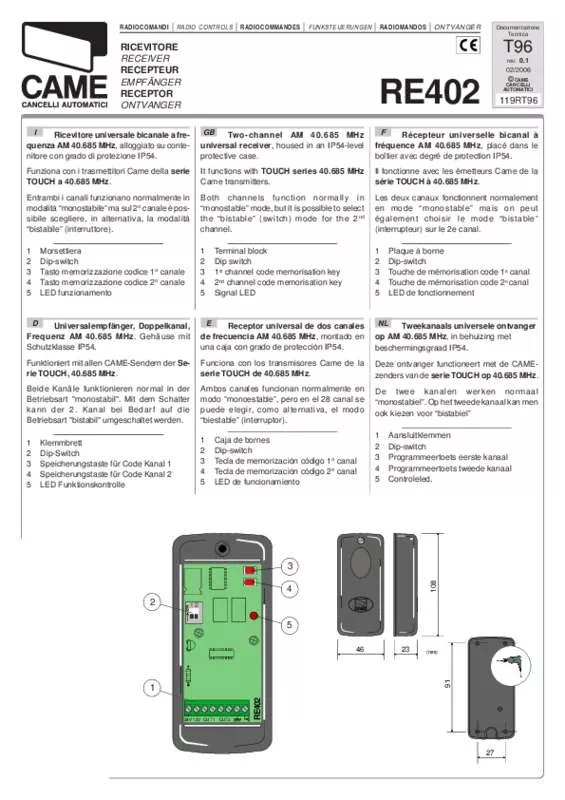 Mode d'emploi CAME RE402