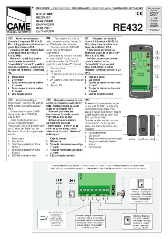 Mode d'emploi CAME RE432