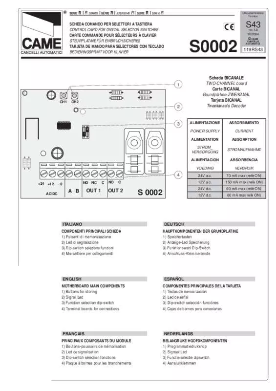 Mode d'emploi CAME S0002