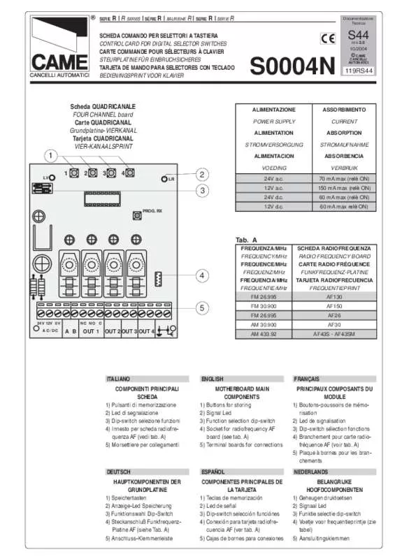 Mode d'emploi CAME S0004