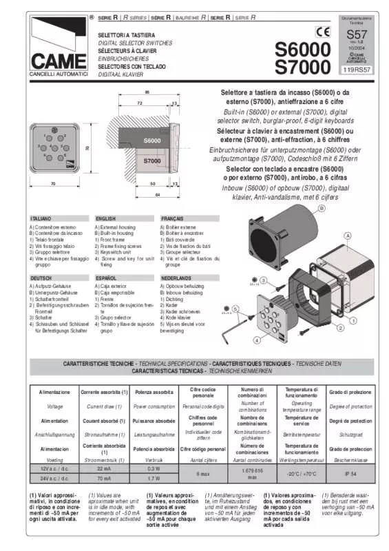 Mode d'emploi CAME S6000