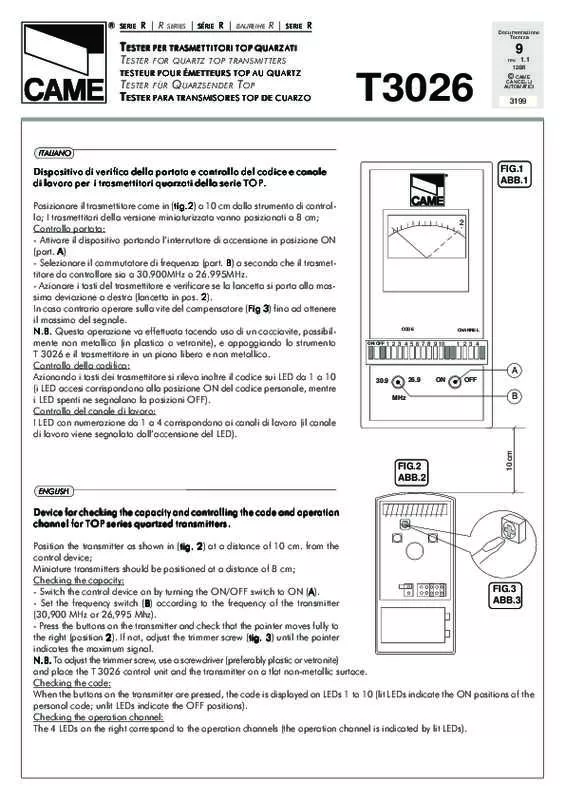 Mode d'emploi CAME T3026