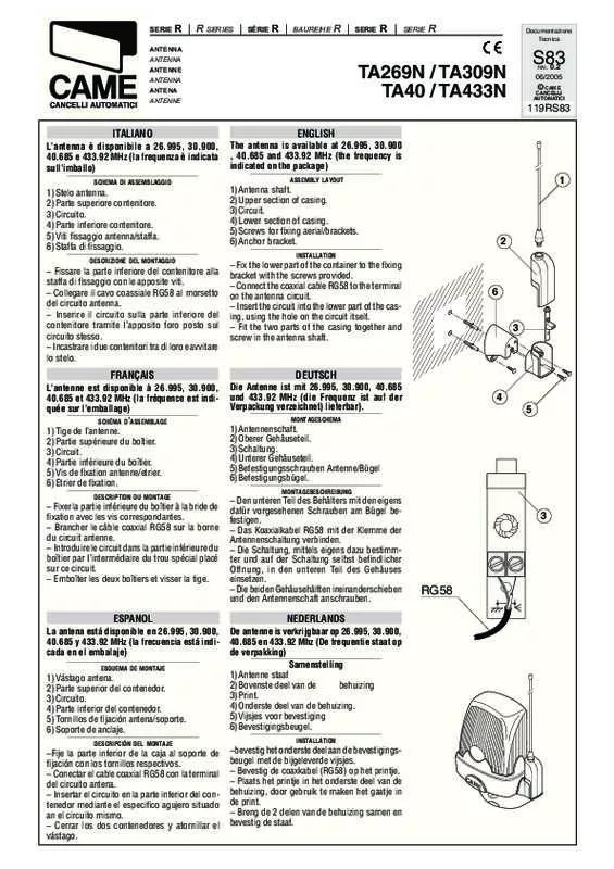 Mode d'emploi CAME TA269N