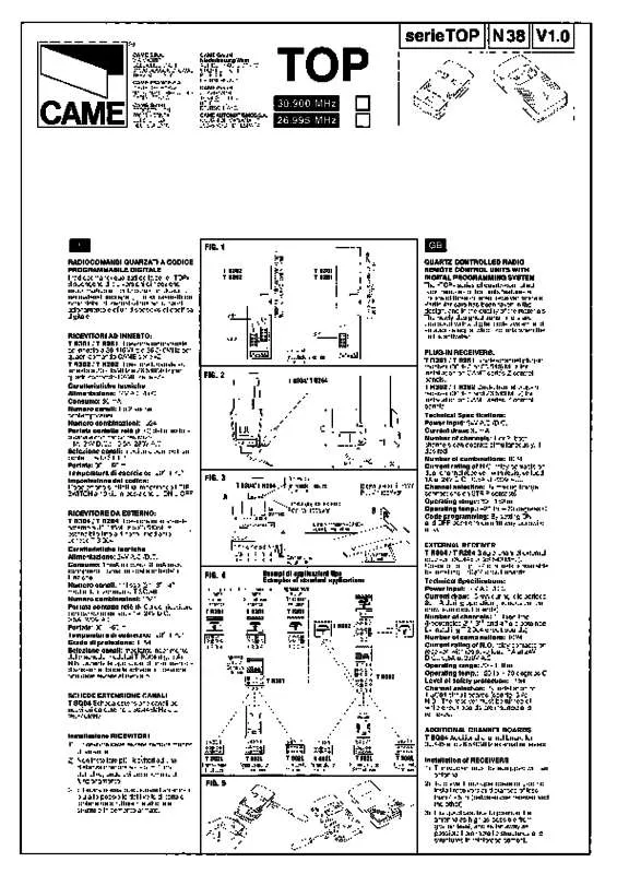 Mode d'emploi CAME TOP N38
