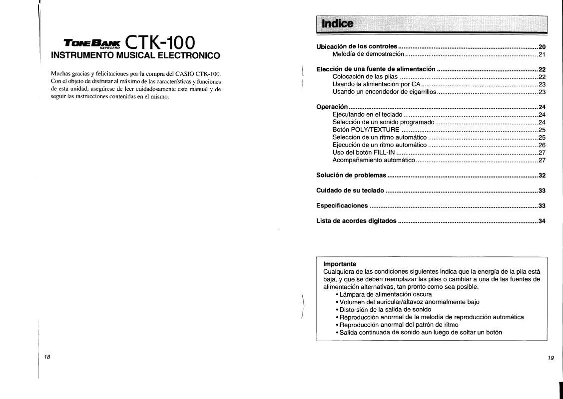 Mode d'emploi CASIO CTK-100