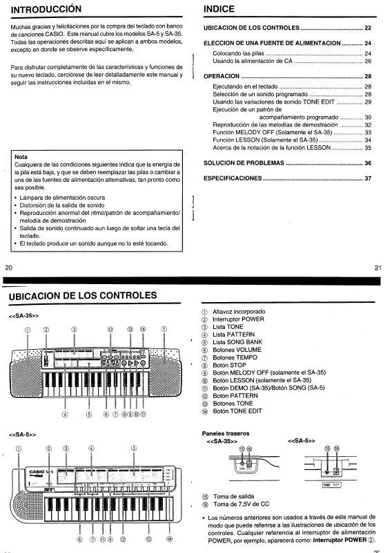 Mode d'emploi CASIO SA-35