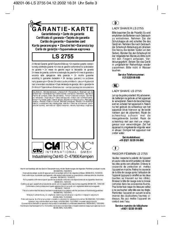 Mode d'emploi CLATRONIC LS 2755