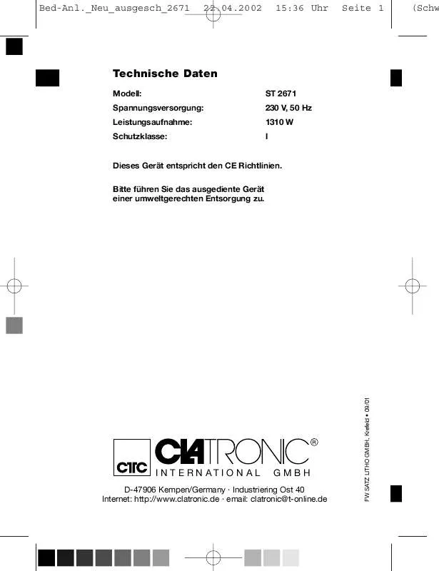 Mode d'emploi CLATRONIC ST 2671