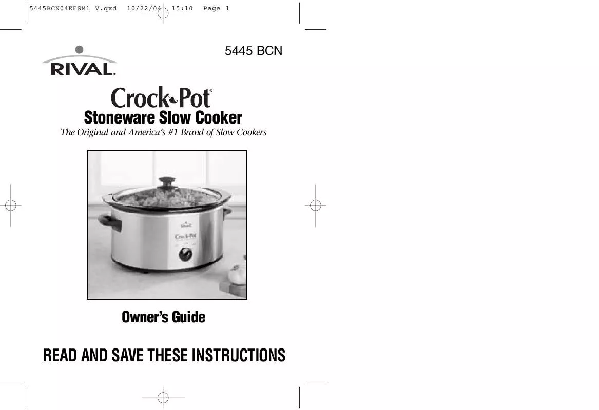 Mode d'emploi CROCK POT 5445 BCN STONEWARE SLOW COOKER