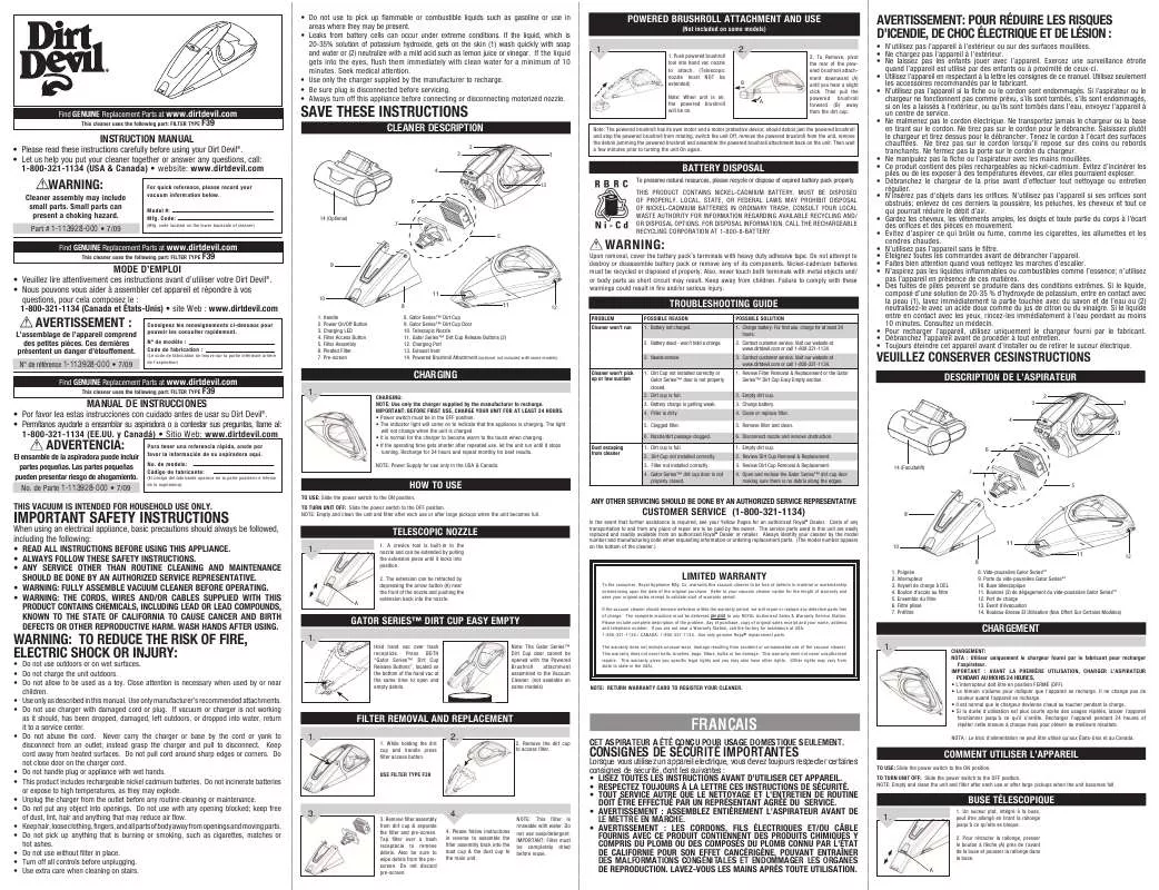 Mode d'emploi DIRTDEVIL BD10125