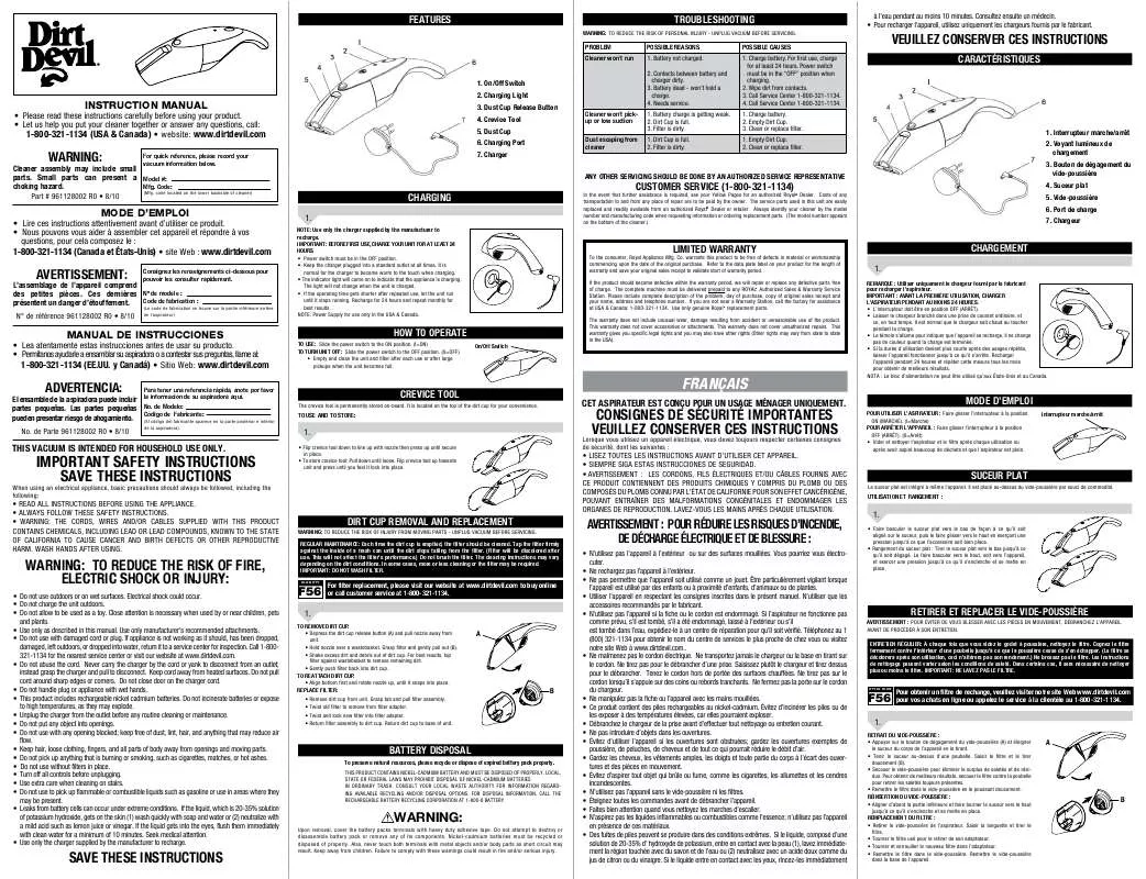 Mode d'emploi DIRTDEVIL BD10200